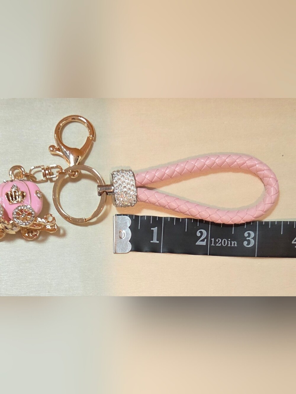 👑 NEW Pink Rhinestone Cinderella Princess Carriage Keychain Purse Charm 👑 - Picture 11 of 12